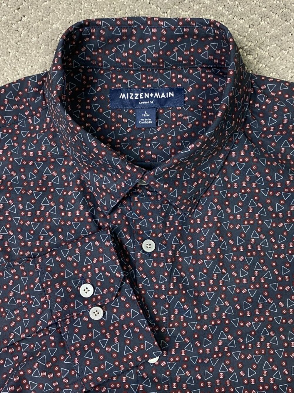Mizzen+Main Leeward Button Down Shirt Mens L Trim Navy Billiards All Over Print